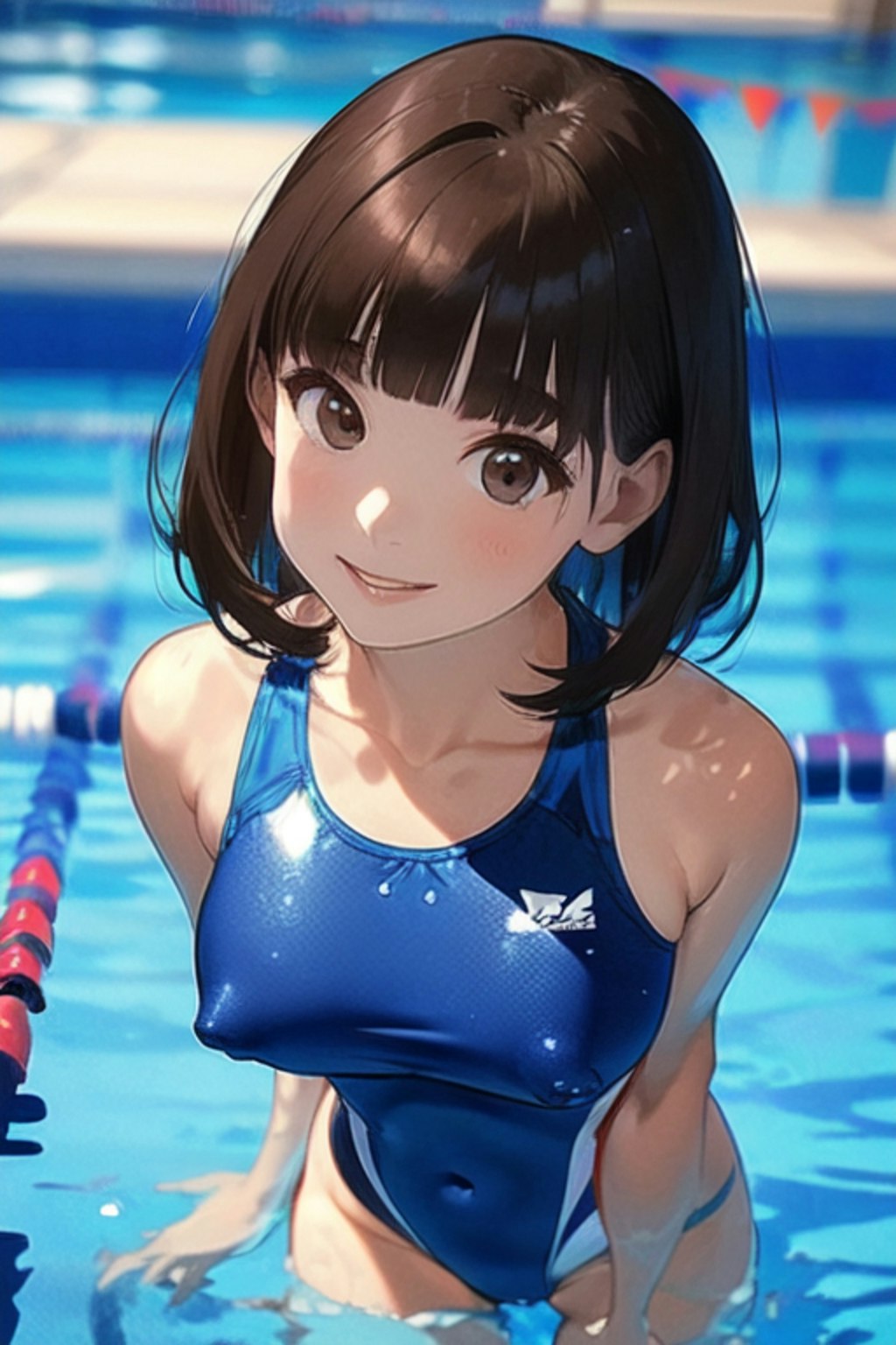 プールとスクール水着と女子高校生と