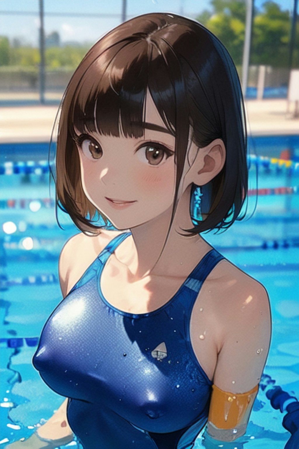 プールとスクール水着と女子高校生と