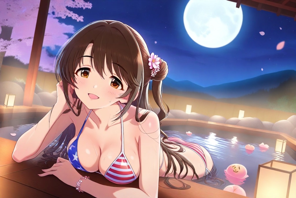 しまむーと夜の温泉で