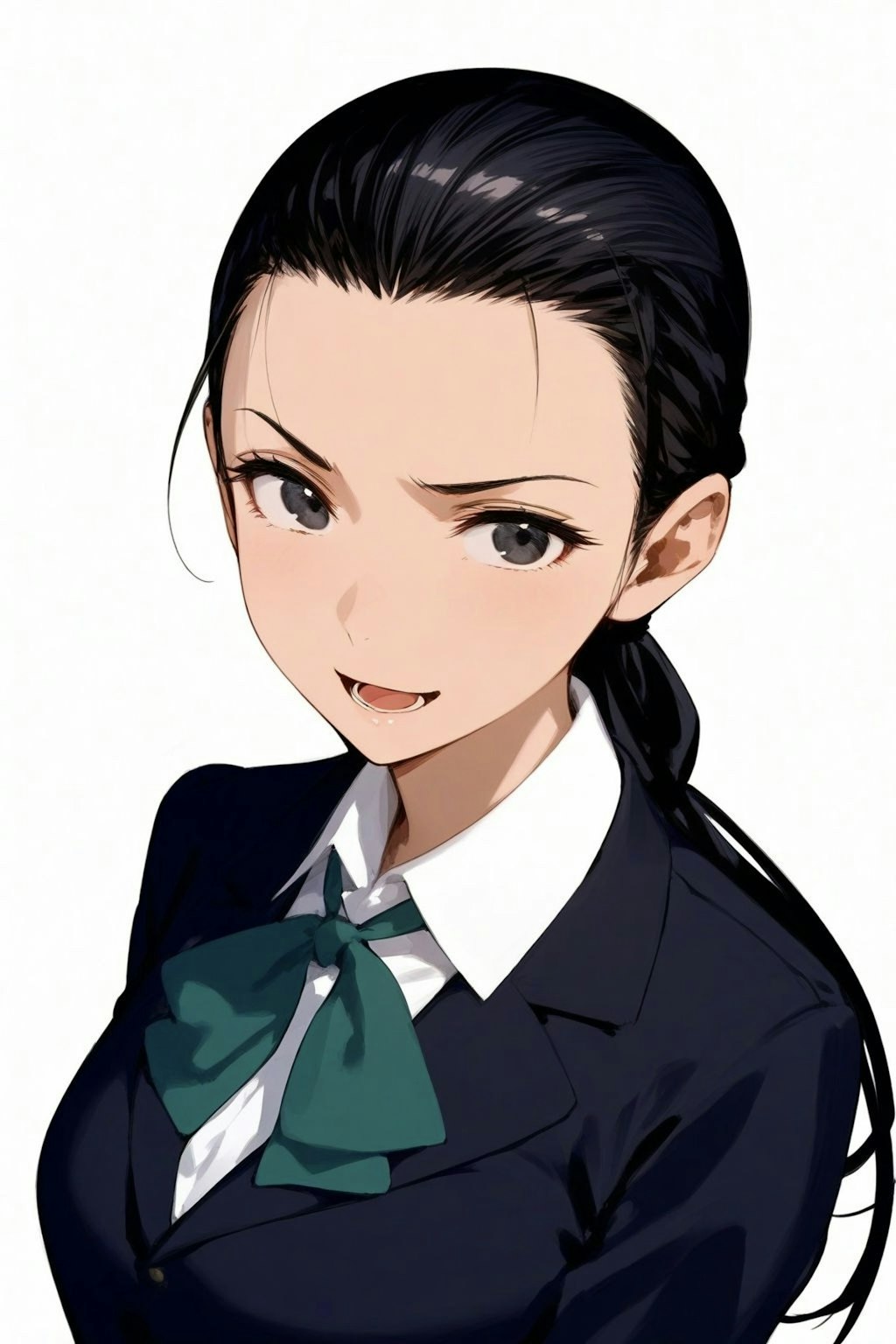 hair slicked back