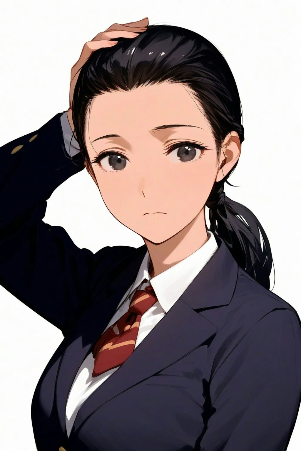 hair slicked back