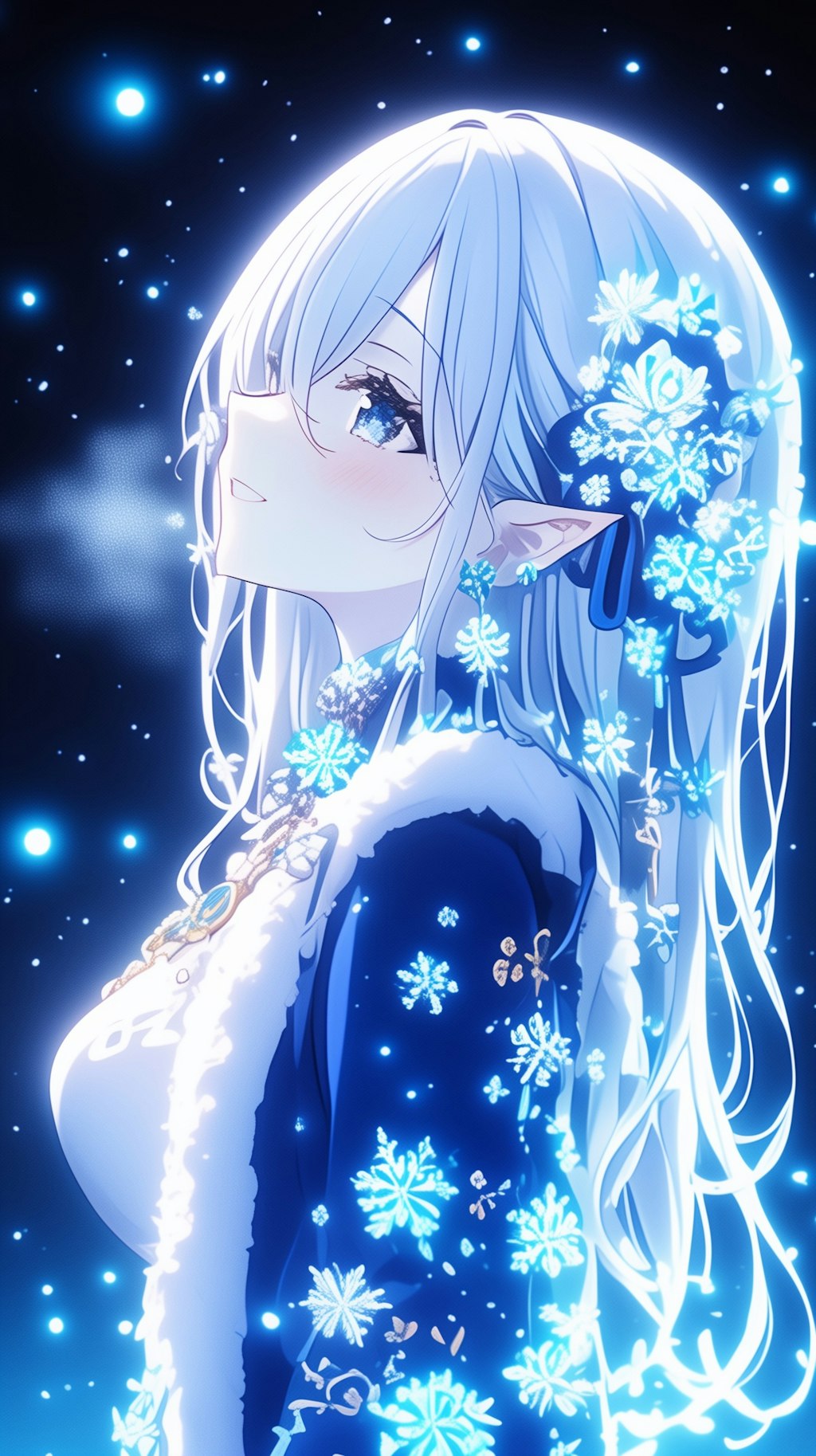 雪の幻花とエルフの少女