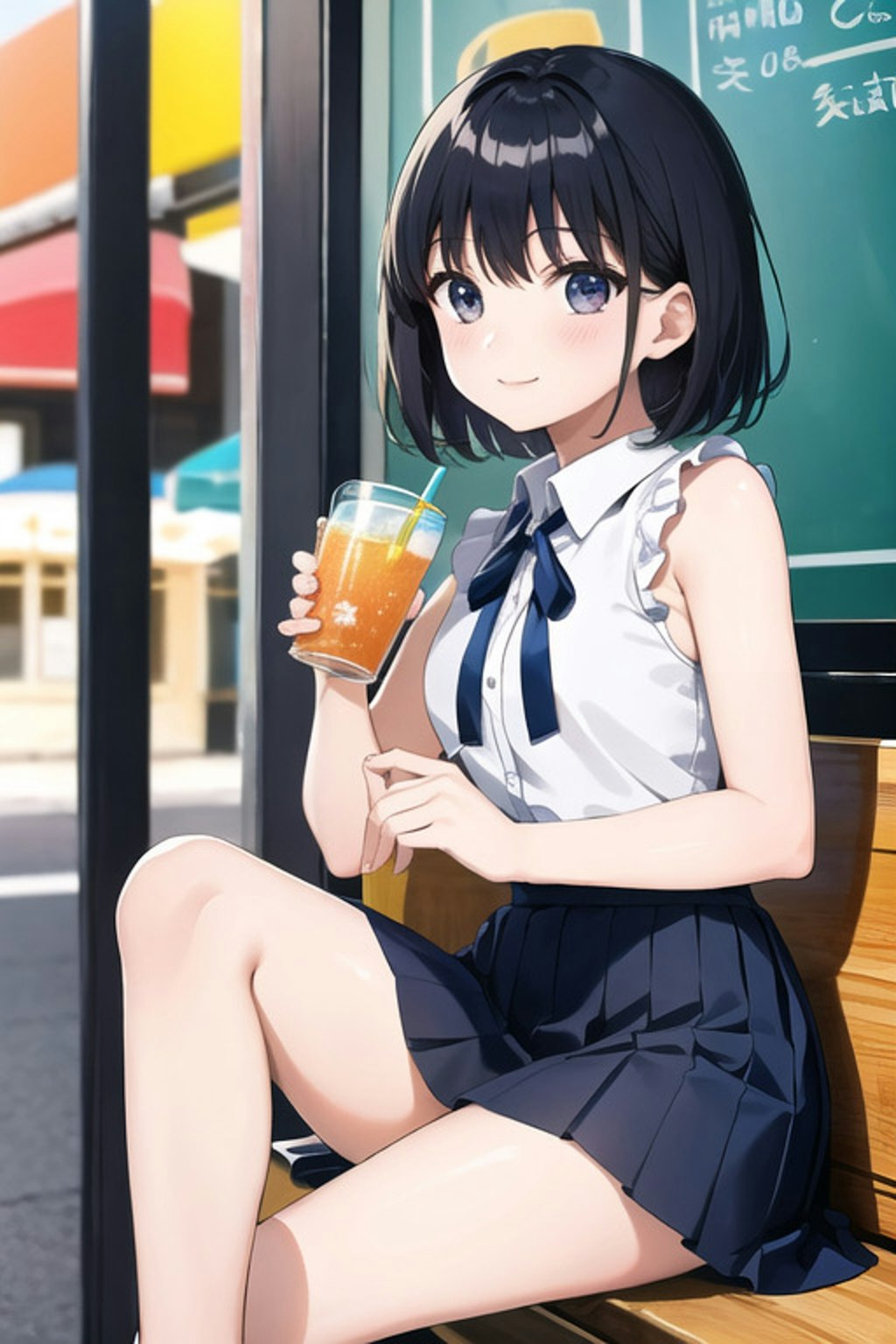 カフェでくつろぐショートカットの女の子