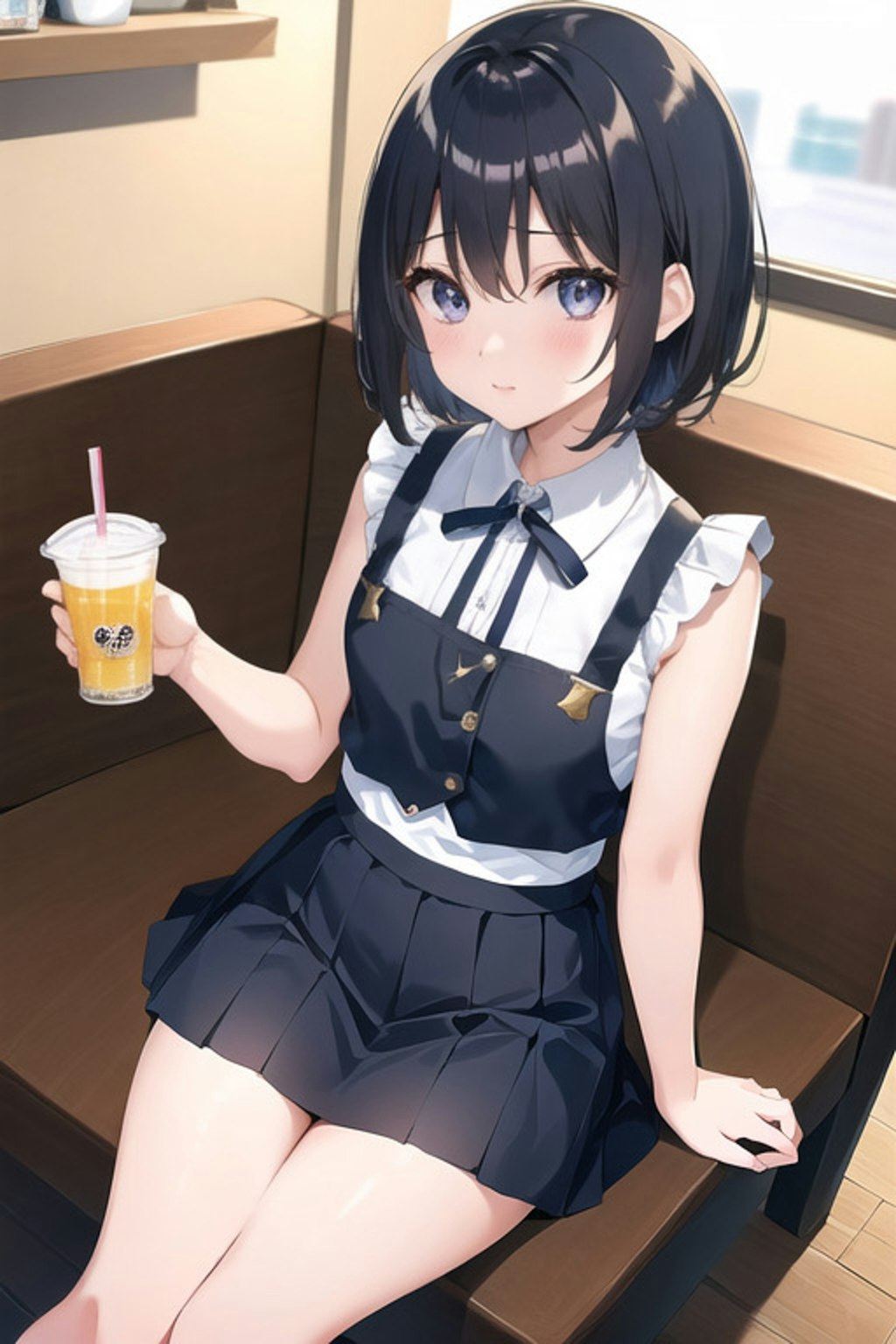 カフェでくつろぐショートカットの女の子