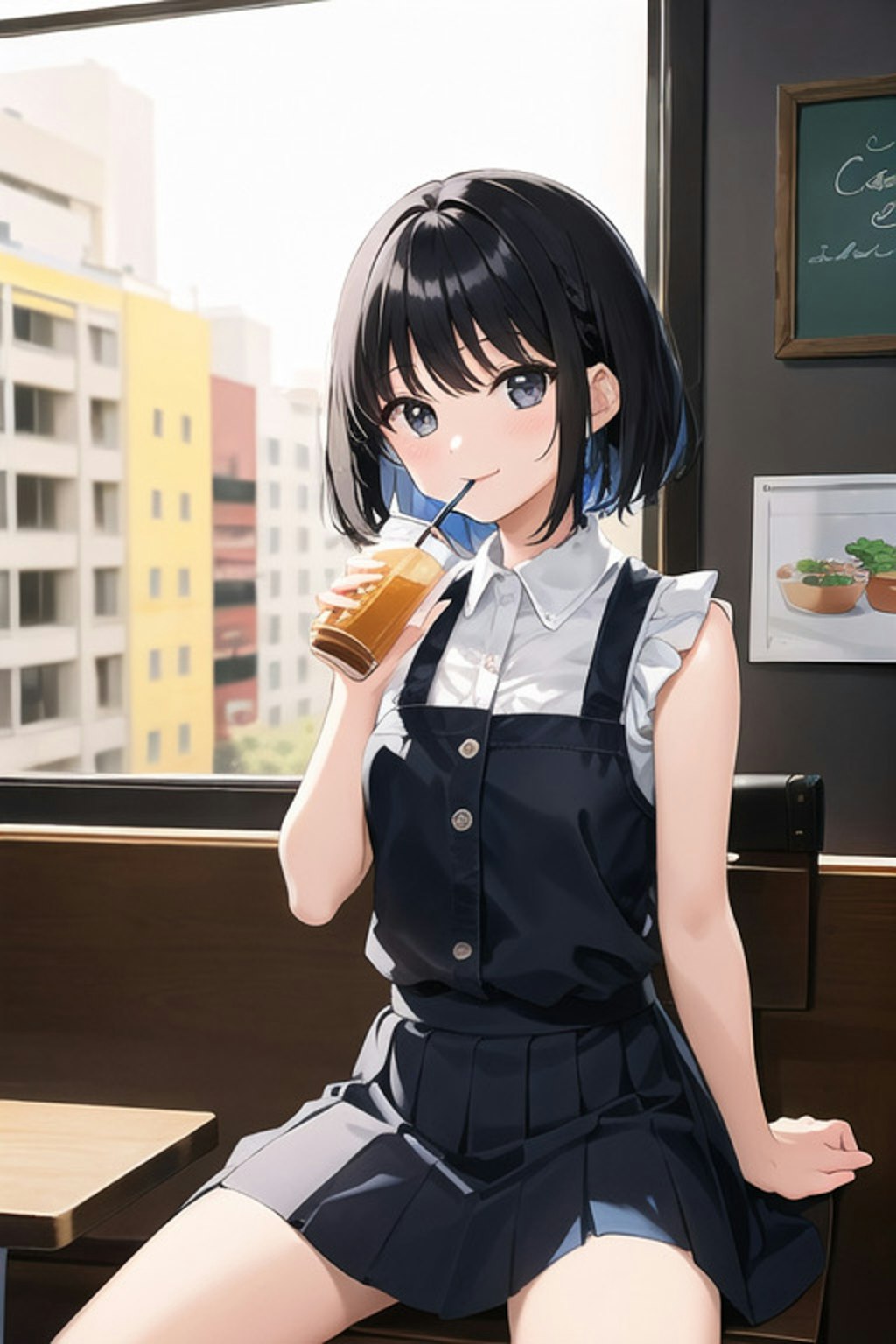 カフェでくつろぐショートカットの女の子