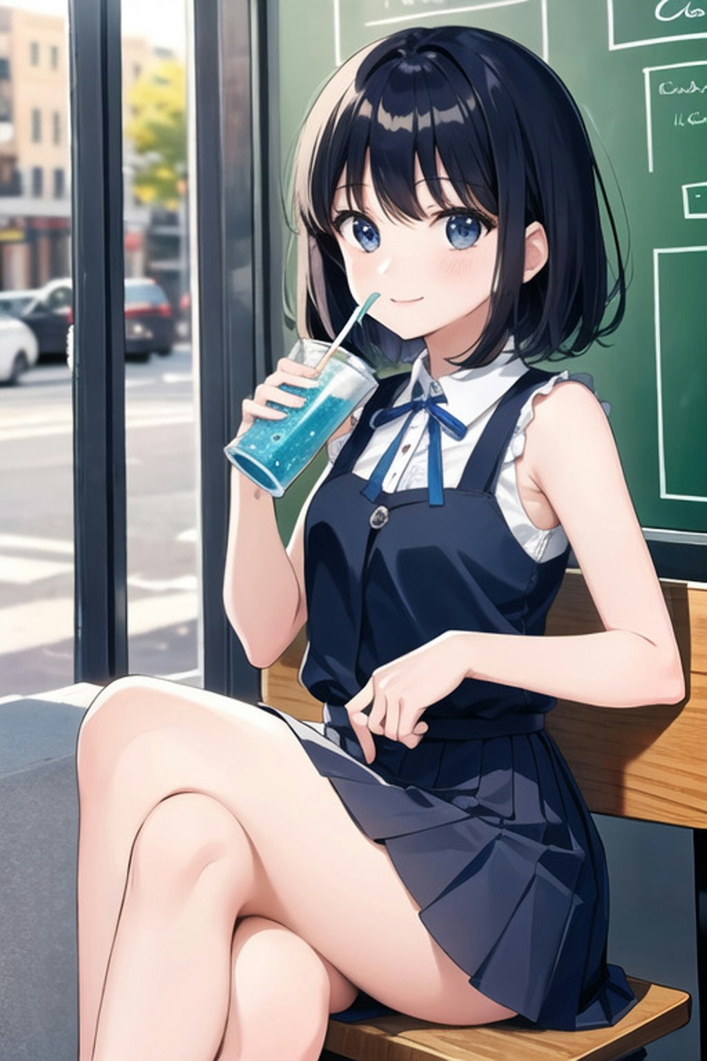 カフェでくつろぐショートカットの女の子