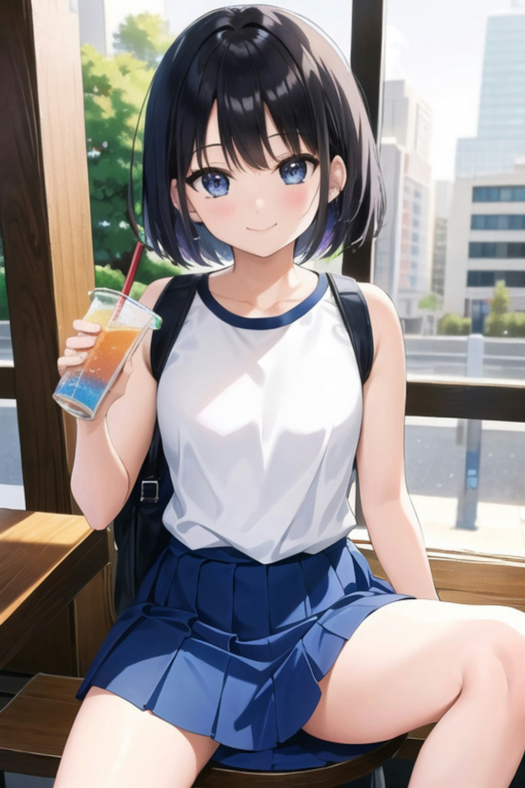 カフェでくつろぐショートカットの女の子