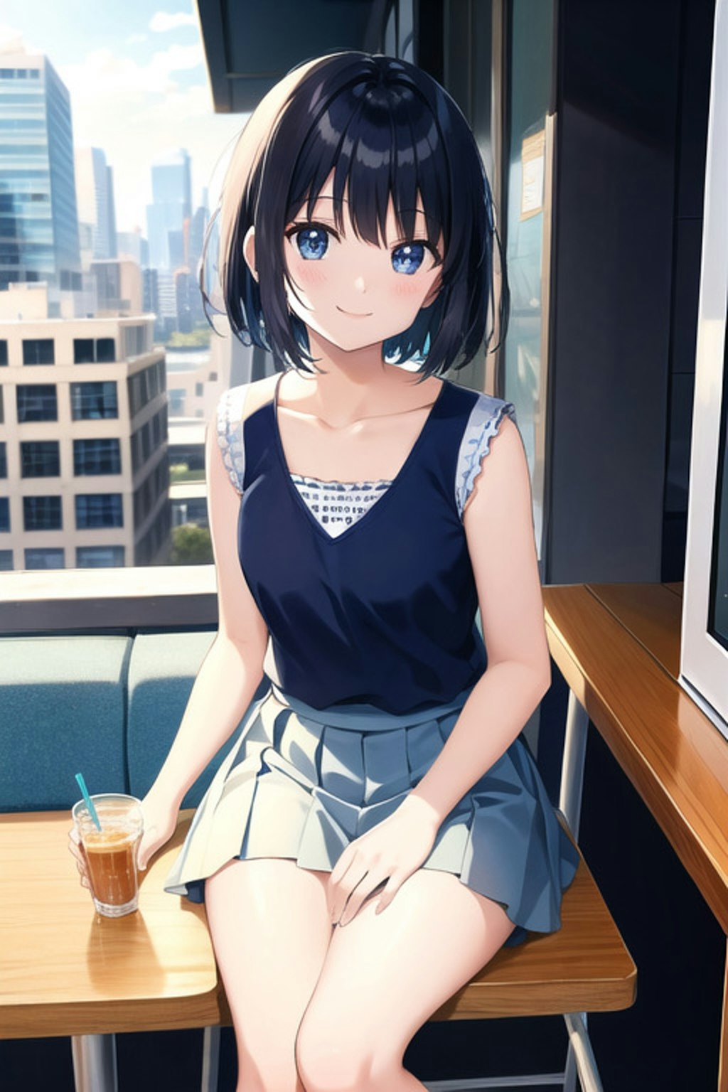 カフェでくつろぐショートカットの女の子