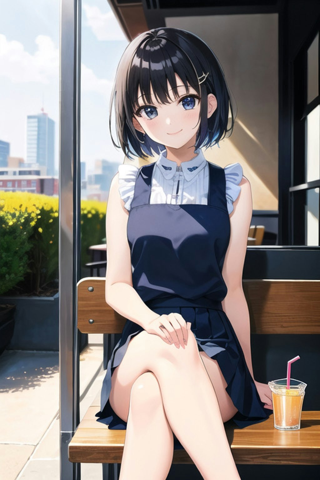 カフェでくつろぐショートカットの女の子