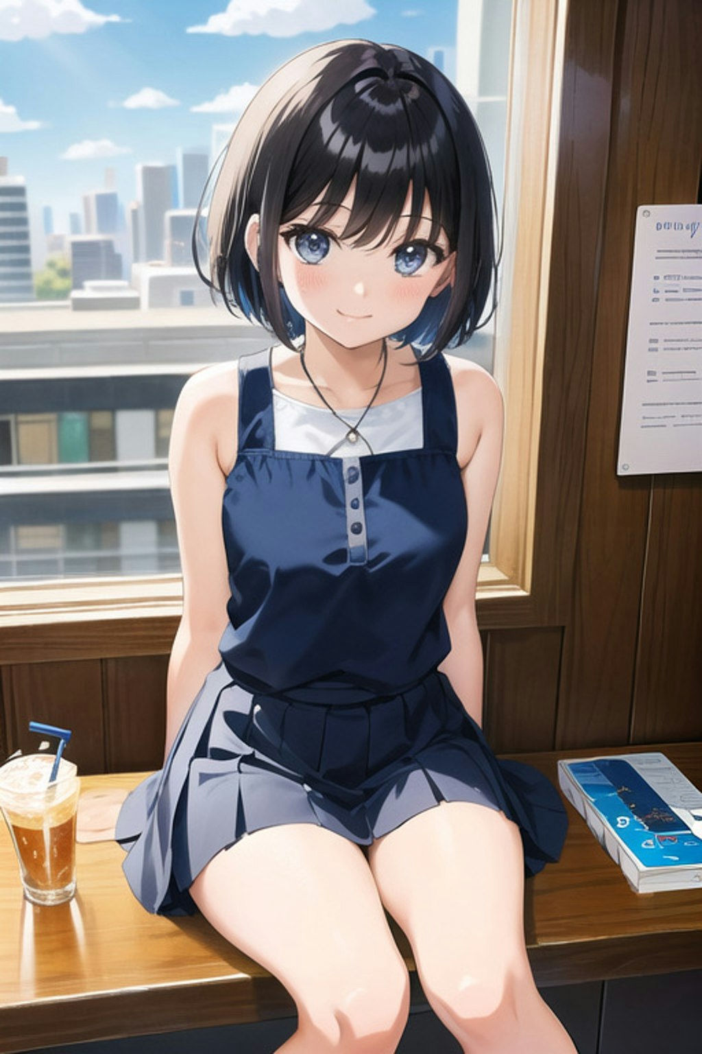 カフェでくつろぐショートカットの女の子