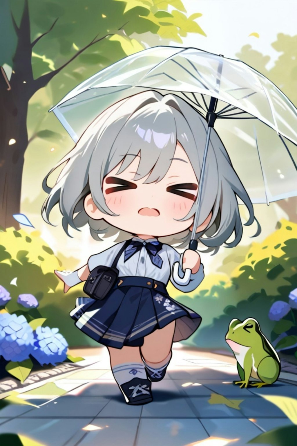 傘と蛙と銀髪ちゃん