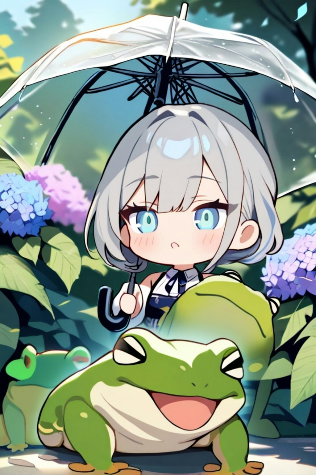傘と蛙と銀髪ちゃん
