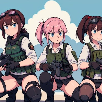 座り込む女兵士3人組
