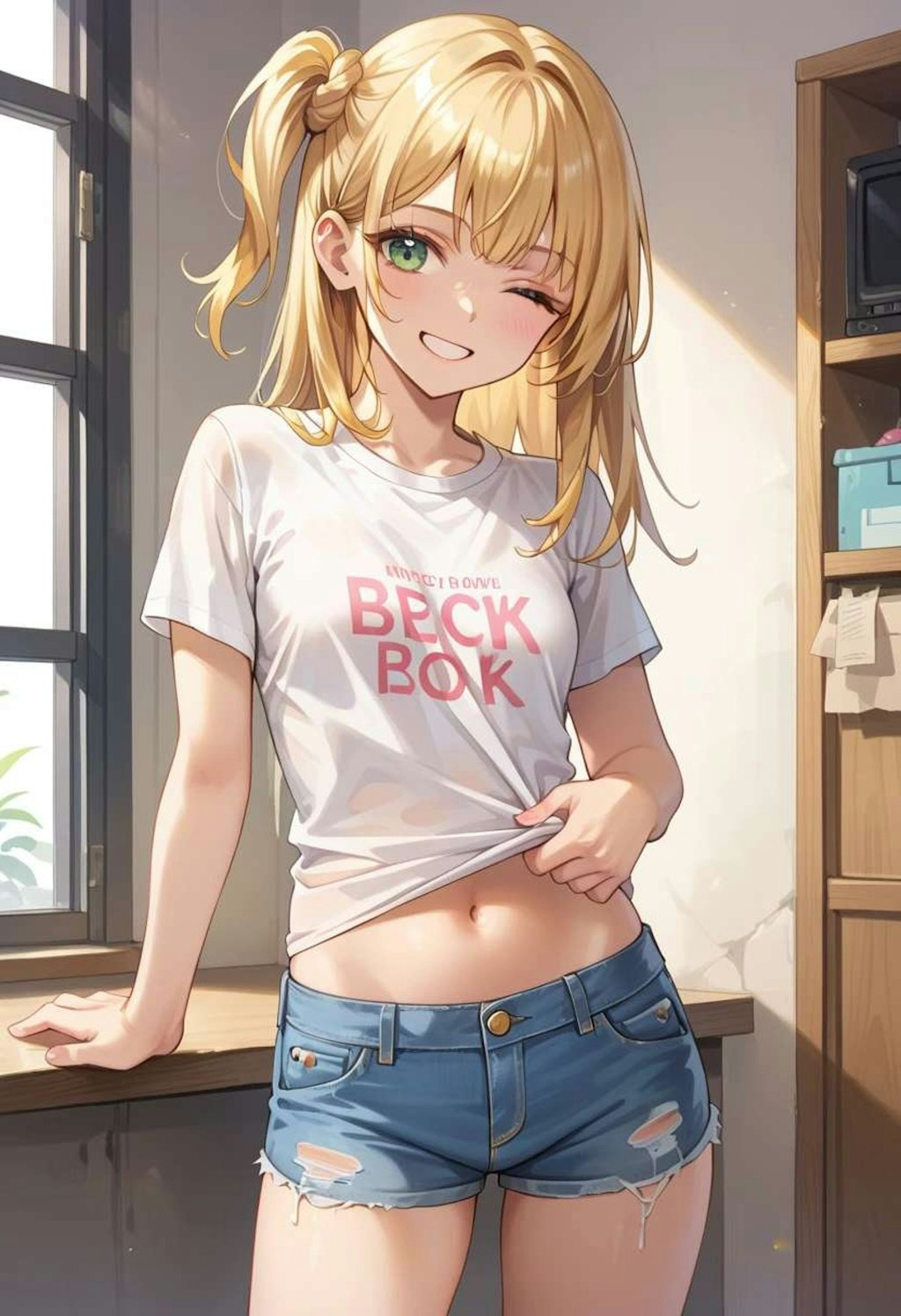へそを見せる
