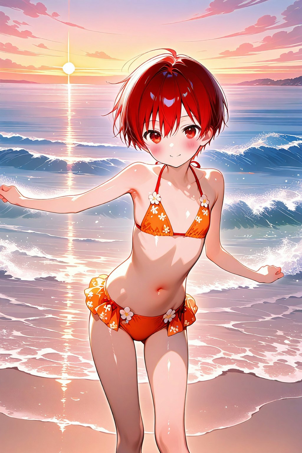 夕日と水着とねいくん