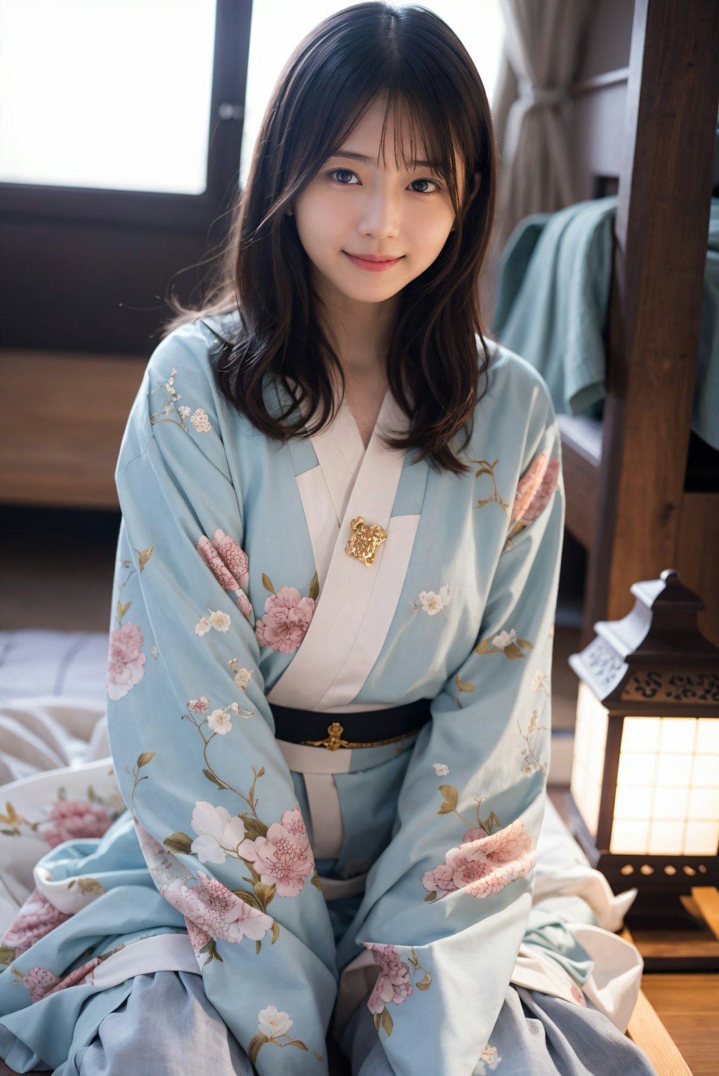 寝室の着物の女性 2