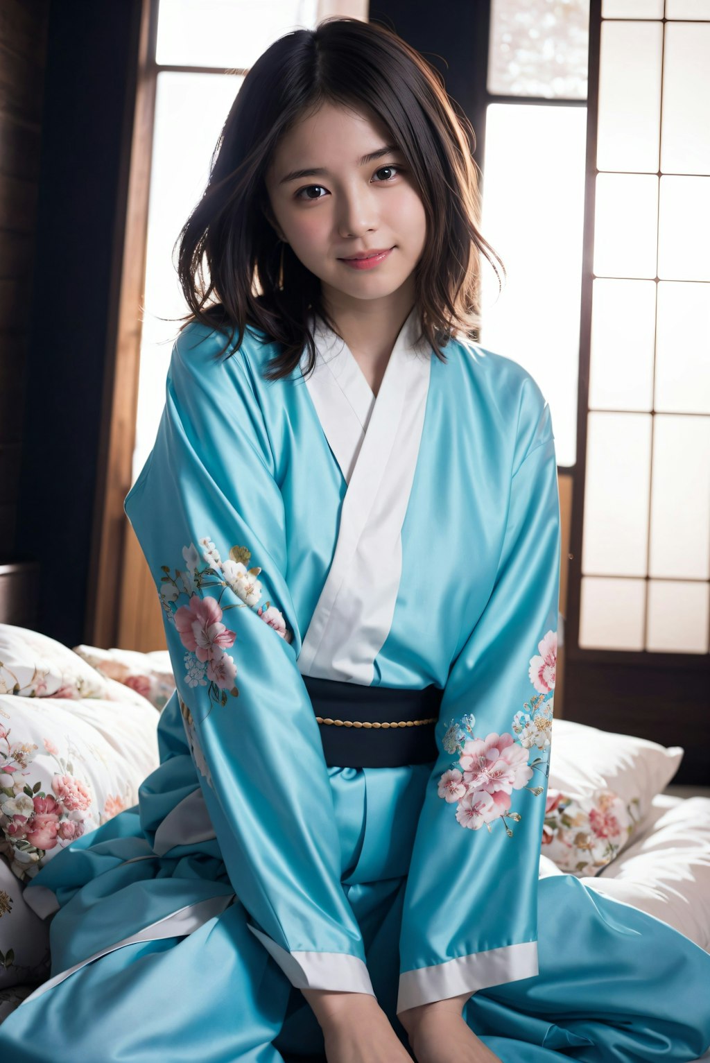 寝室の着物の女性 2