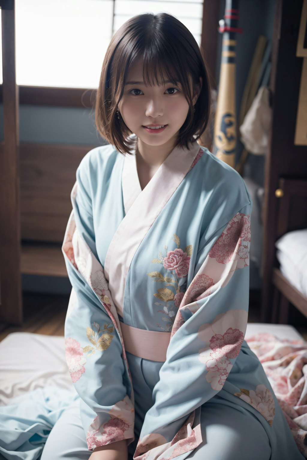 寝室の着物の女性 2