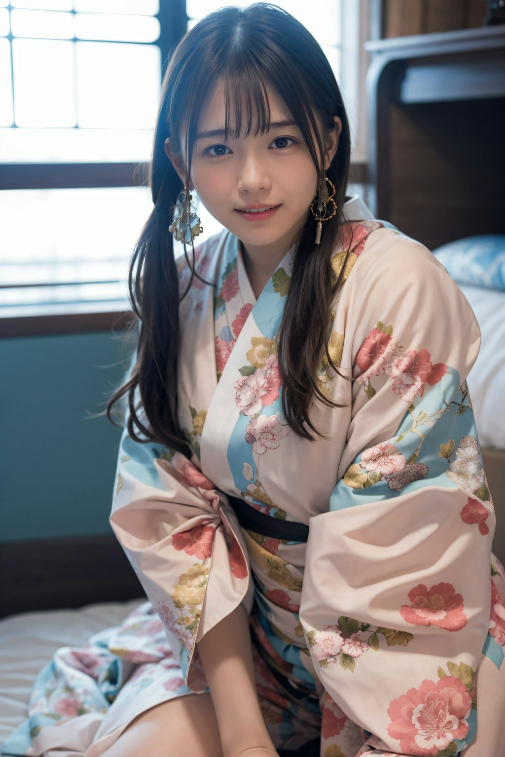 寝室の着物の女性 2