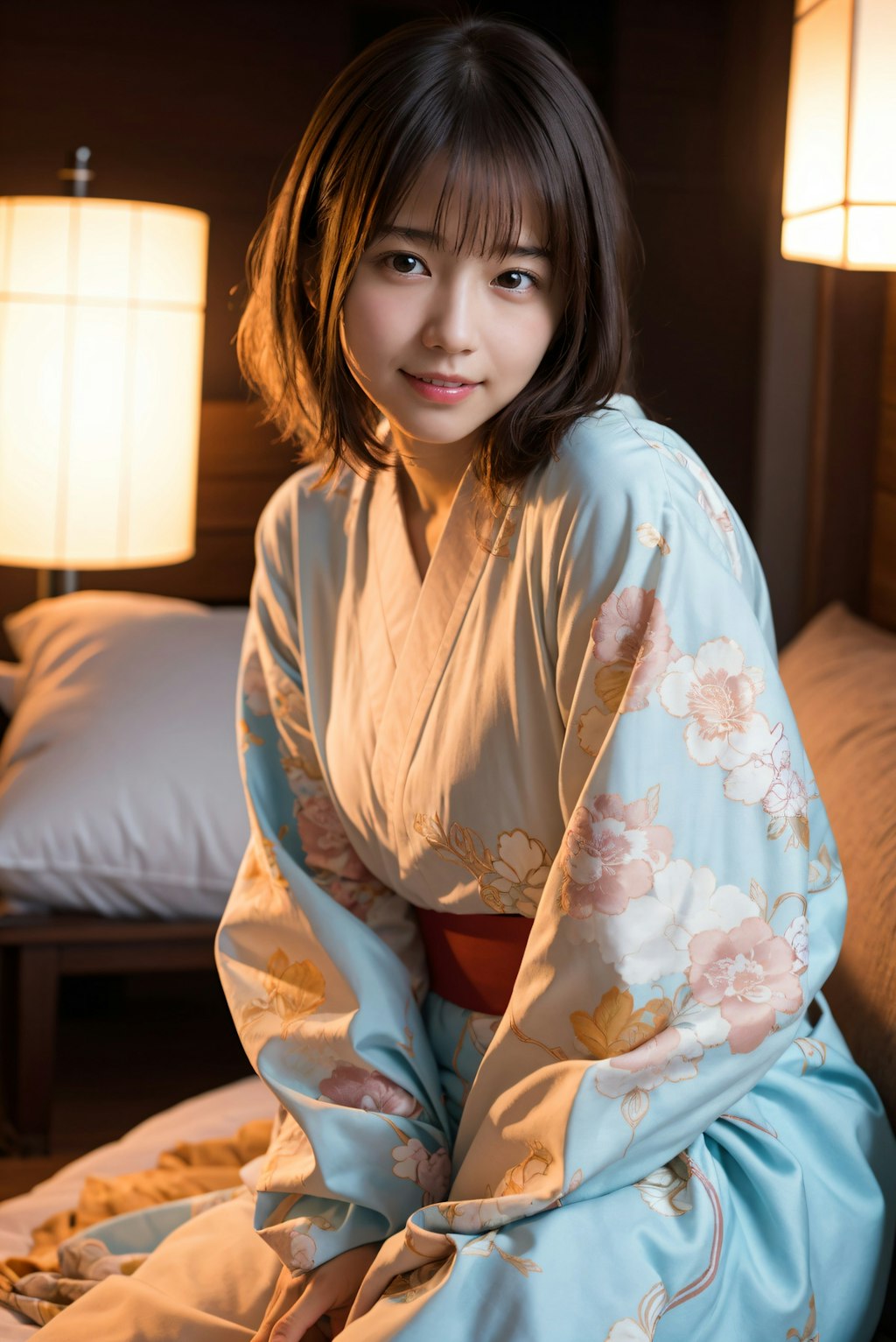 寝室の着物の女性 2
