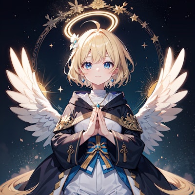 祈りの魔法効果で輝く天使の姿なシスター
