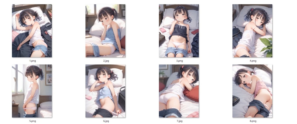 【サンプル】ポニテ〇リJ〇ちゃんがキャミソール＆ショーパン姿で半脱ぎ（８枚）