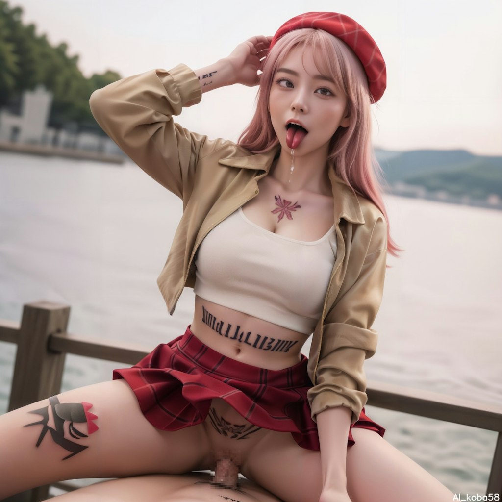 Vol119_beige jacket+plaid mini skirt NSFW