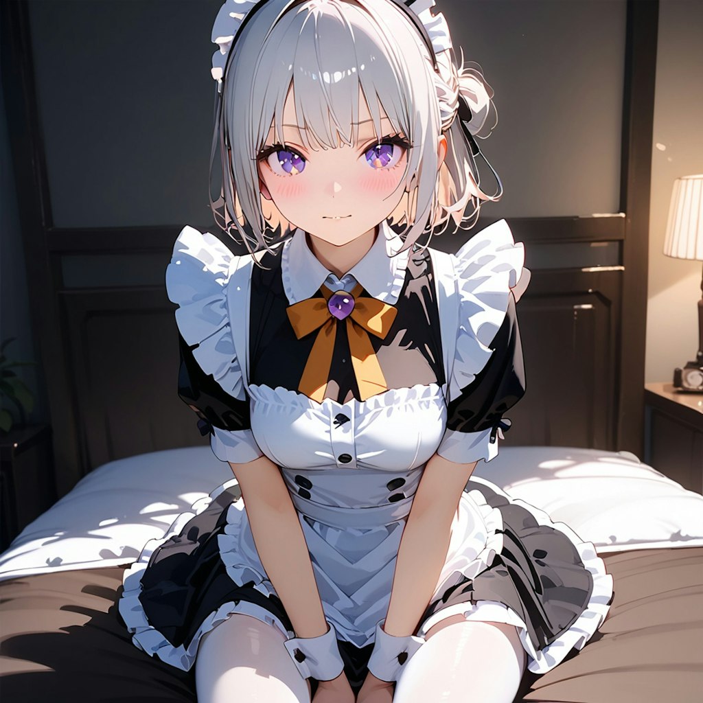 969HQ)銀髪ちゃんメイド服 | ちちぷいAIイラスト