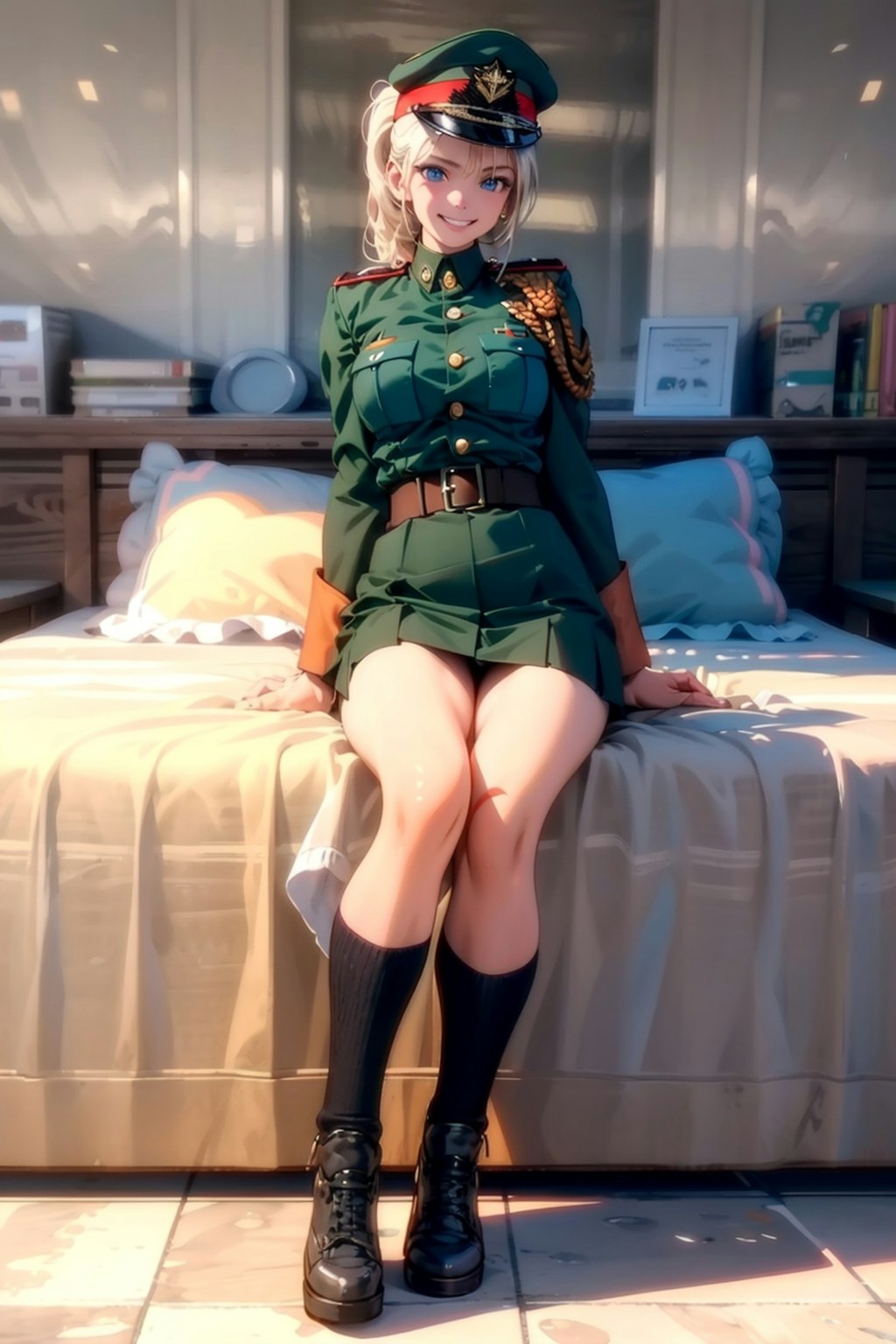 女軍人とベッド