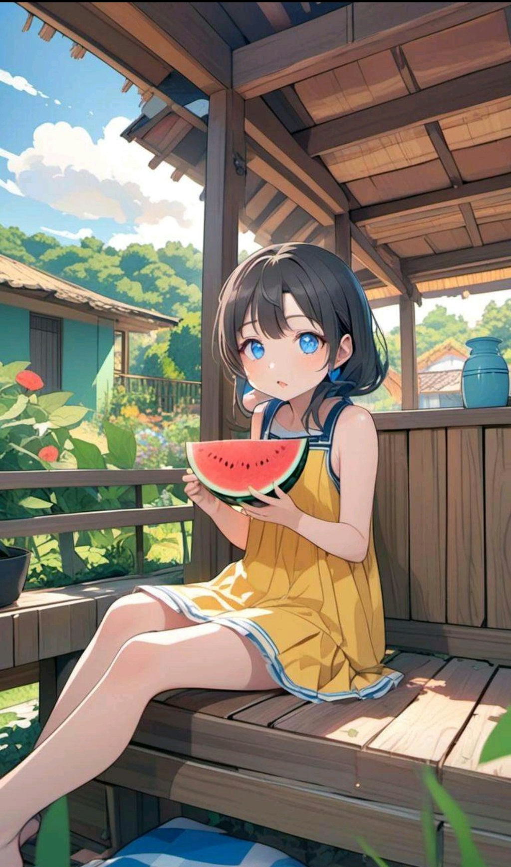 スイカを食べる小さな女の子