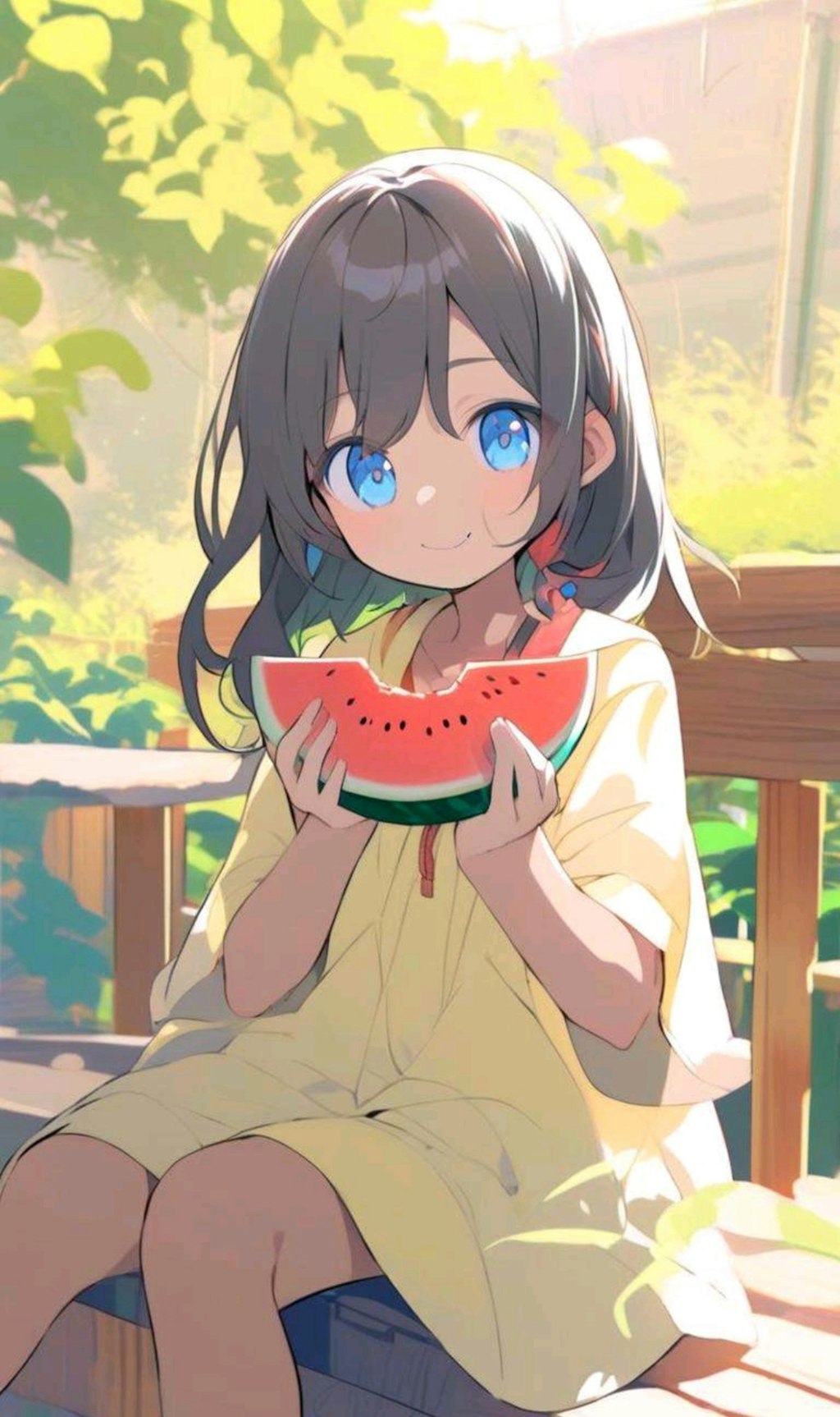 スイカを食べる小さな女の子