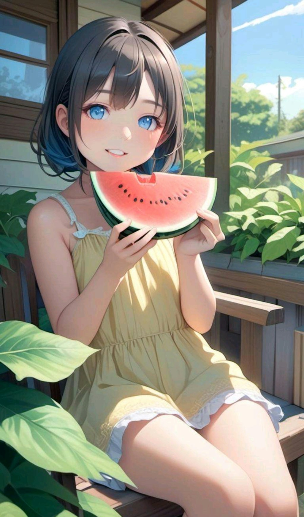 スイカを食べる小さな女の子