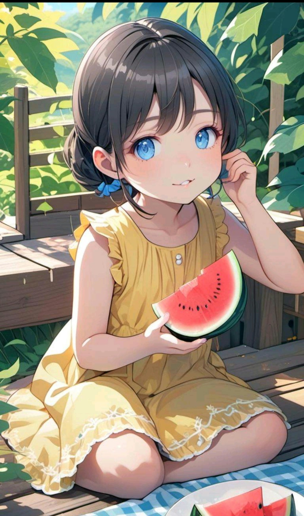 スイカを食べる小さな女の子