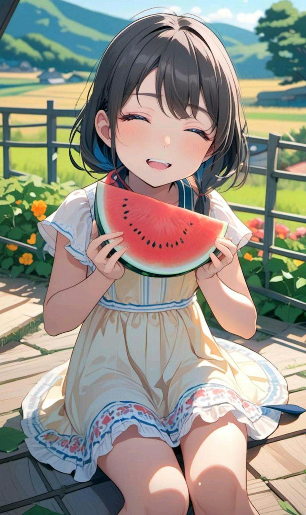 スイカを食べる小さな女の子