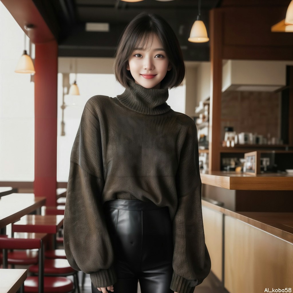 Vol94_Oversized knit sweater+leather leggings