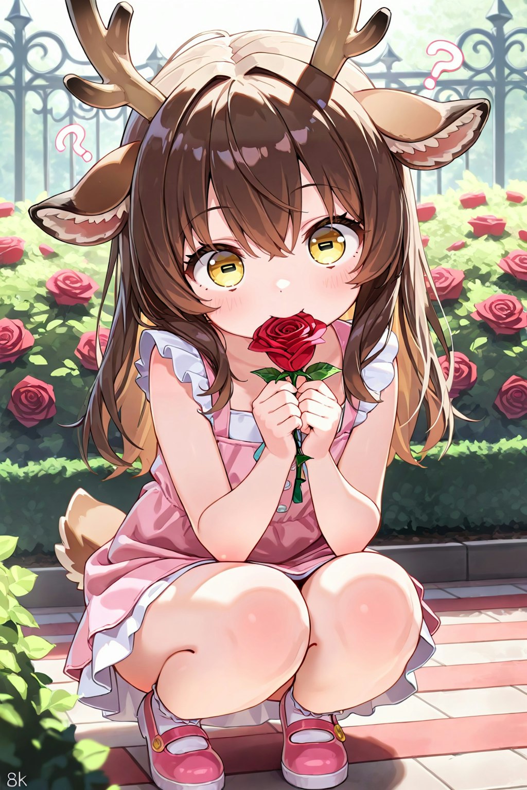 薔薇園に佇む…シカ少女！