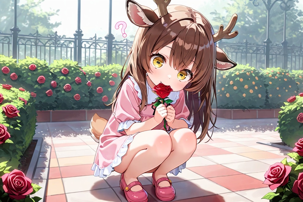 薔薇園に佇む…シカ少女！