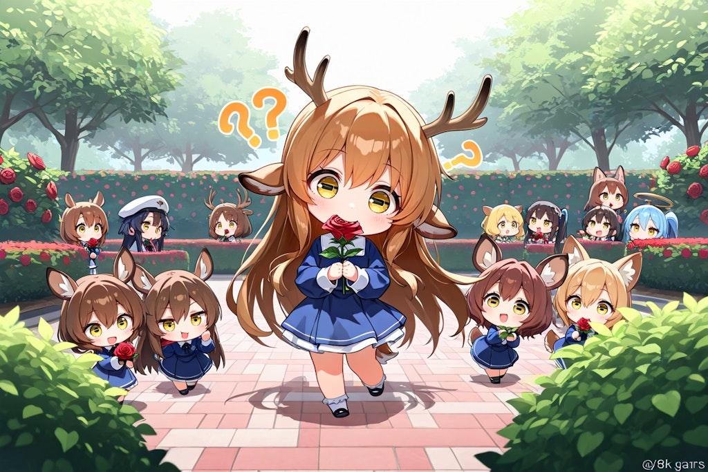 薔薇園に佇む…シカ少女！
