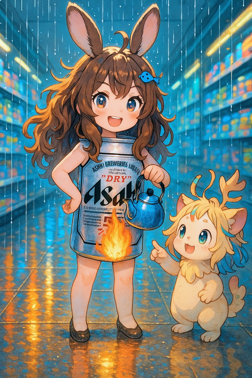 雨が降るスーパーでヘソで茶を沸かすウサ耳の小さな女の子