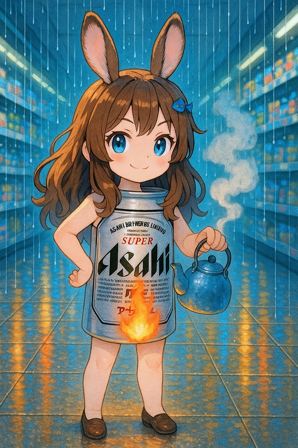 雨が降るスーパーでヘソで茶を沸かすウサ耳の小さな女の子