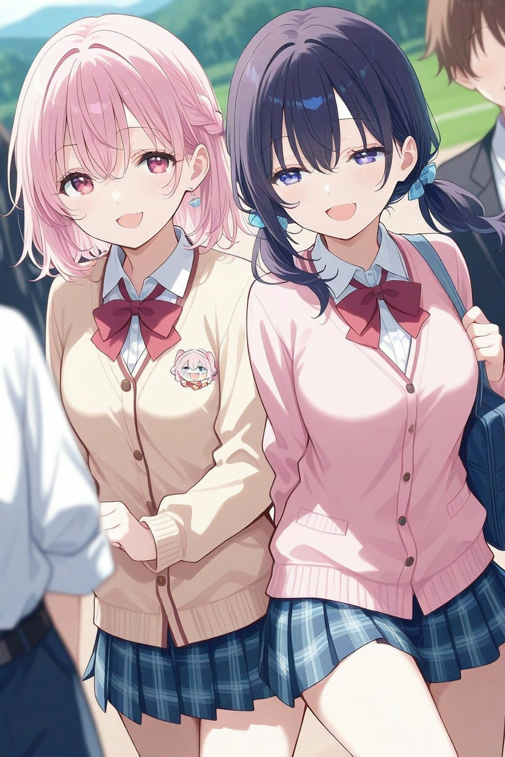 ボブと二つ結びの制服美少女たち