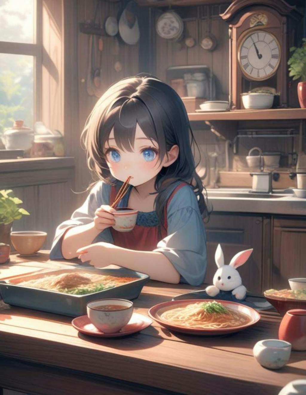 ラーメンを食べる小さな女の子