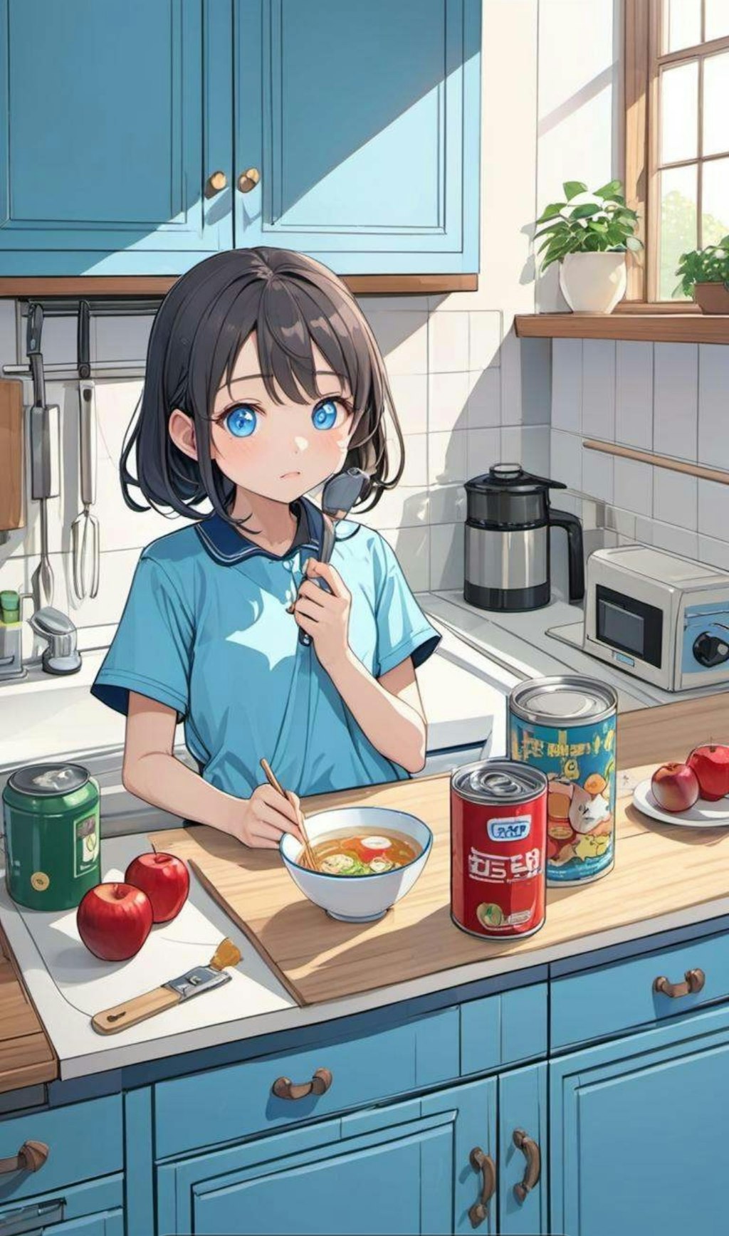 ラーメンを食べる小さな女の子