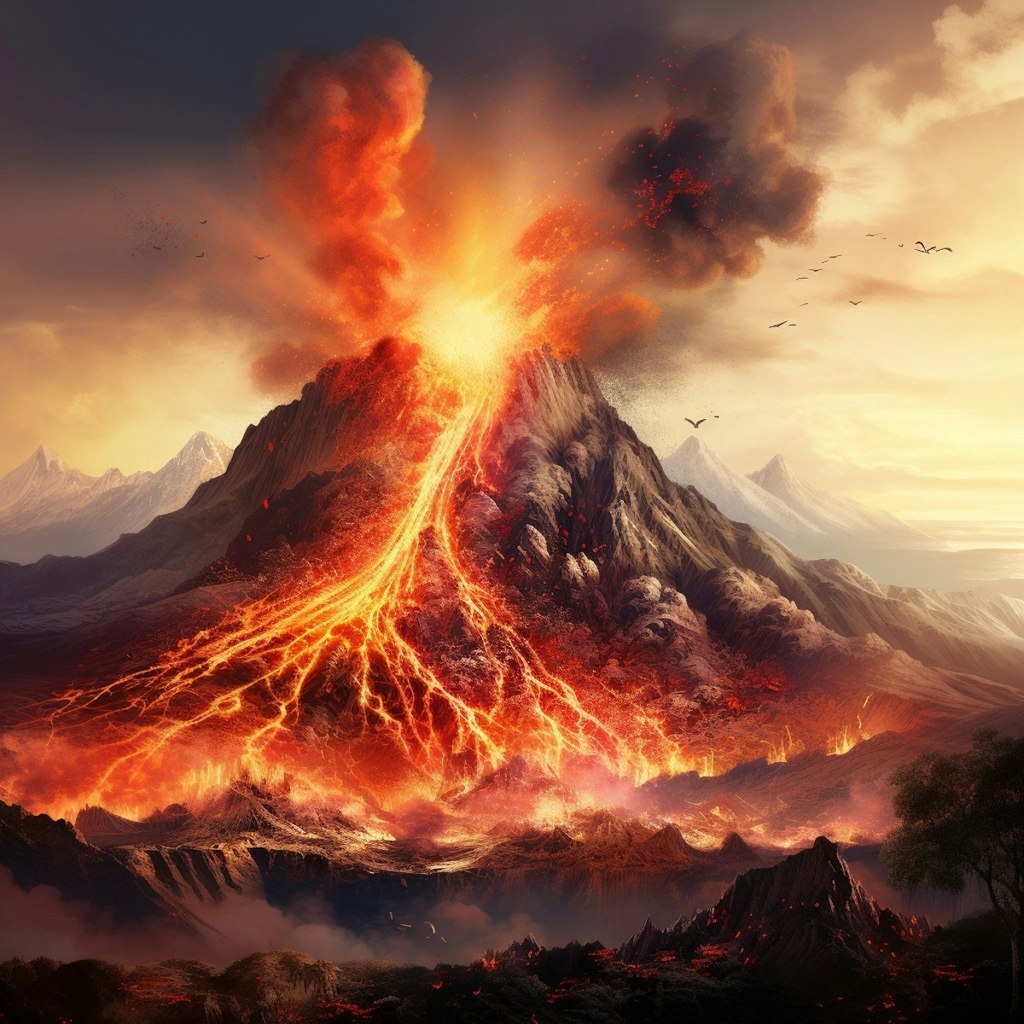 火を噴く火山