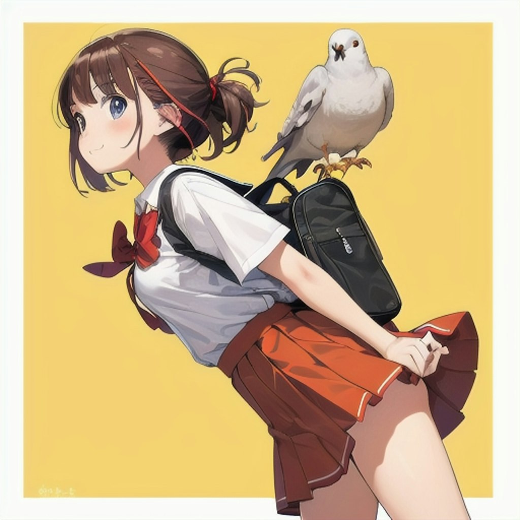 女の子と鳩。