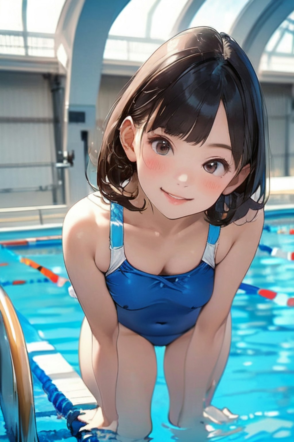 プールとスクール水着と女子高校生と