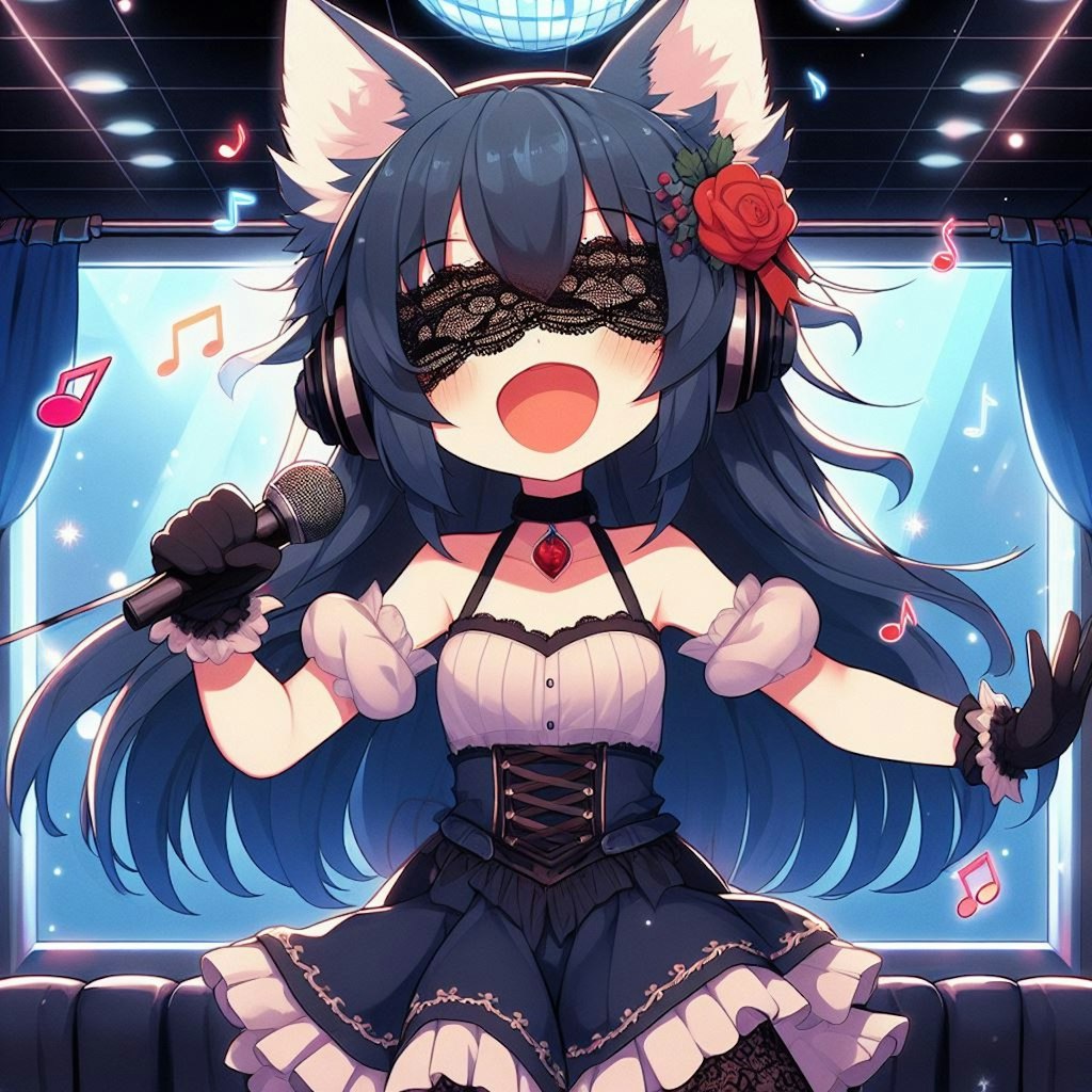 カラオケ(目隠し獣耳っ娘)Karaoke (blindfolded girl with beast ears)