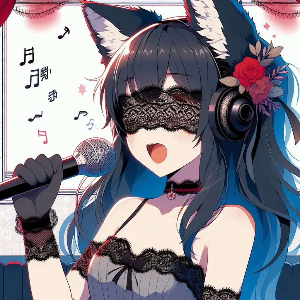 カラオケ(目隠し獣耳っ娘)Karaoke (blindfolded girl with beast ears)