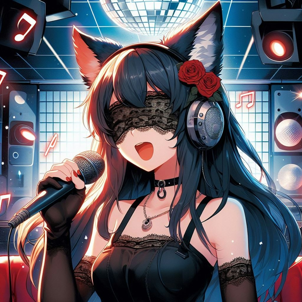 カラオケ(目隠し獣耳っ娘)Karaoke (blindfolded girl with beast ears)