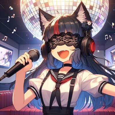 カラオケ(目隠し獣耳っ娘)Karaoke (blindfolded girl with beast ears)